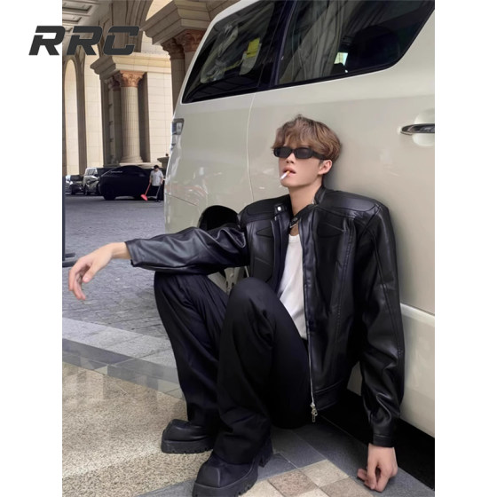 RRC 小众结构设计高级感机车夹克外套男炸街垫肩皮衣外套