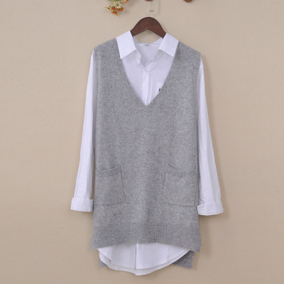 Large-code len dài vừa dệt kim nữ vest với ngoằn ngoèo tay vai áo len cashmere áo khoác lỏng lẻo