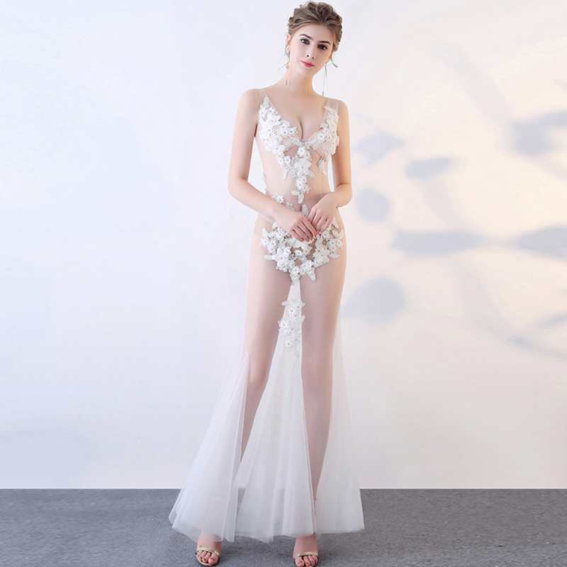 Sexy Sheer Nightclub Evening Dress, Nightclub Women's Clothing, Ktv Hostess Dress, Slim-Fit Sauna Lace Long Dress