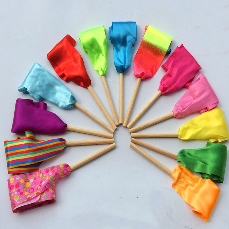 Children's gymnastics colored with wood stick red satin with large red silk nursery school class Props Dance Performance Art Ribbon