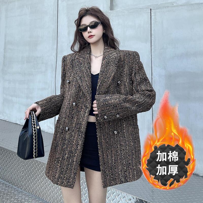 High-End Vintage Style Women's Blazer, Autumn and Winter Padded Thickened Retro Tweed Suit, Loose and Fashionable High-End Vintage Style Women's Blazer, Autumn and Winter Padded Thickened Retro Tweed Suit, Loose and Fashionable