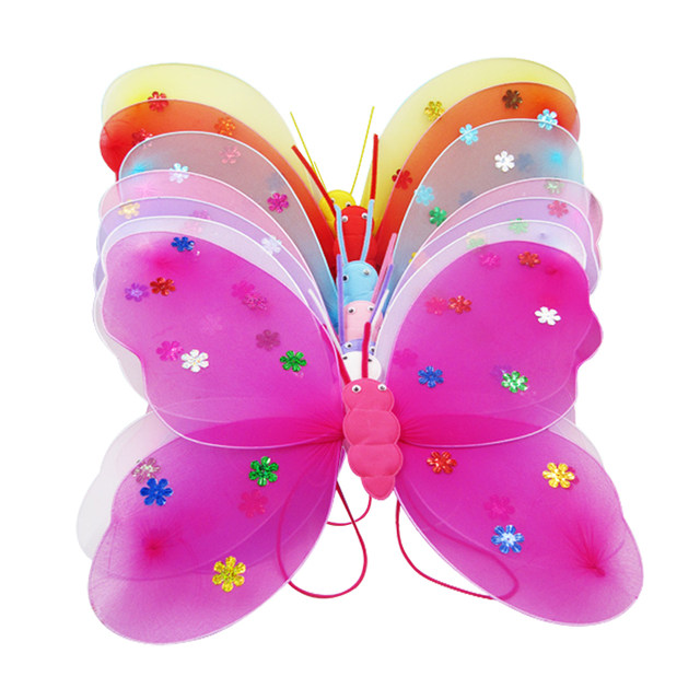 Glow Butterfly Wings Children's Day Performance Props Little Girl Back Decoration Angel Wings Set ສາມຊິ້ນ