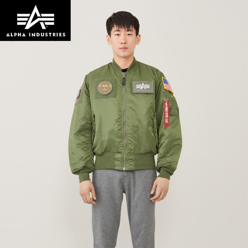 American Alpha Industrial Slim Fit Ma1 Flight Stand Collar Jacket Flex with Badge Trendy Unisex Short Jacket
