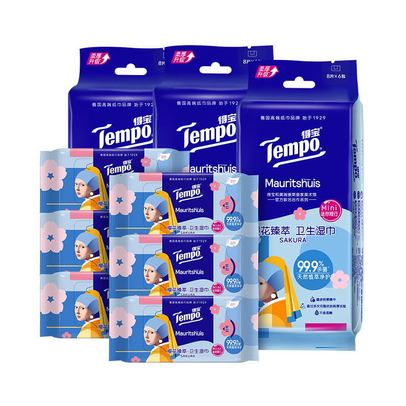 得宝戴珍珠耳环的少女湿巾8片18小包