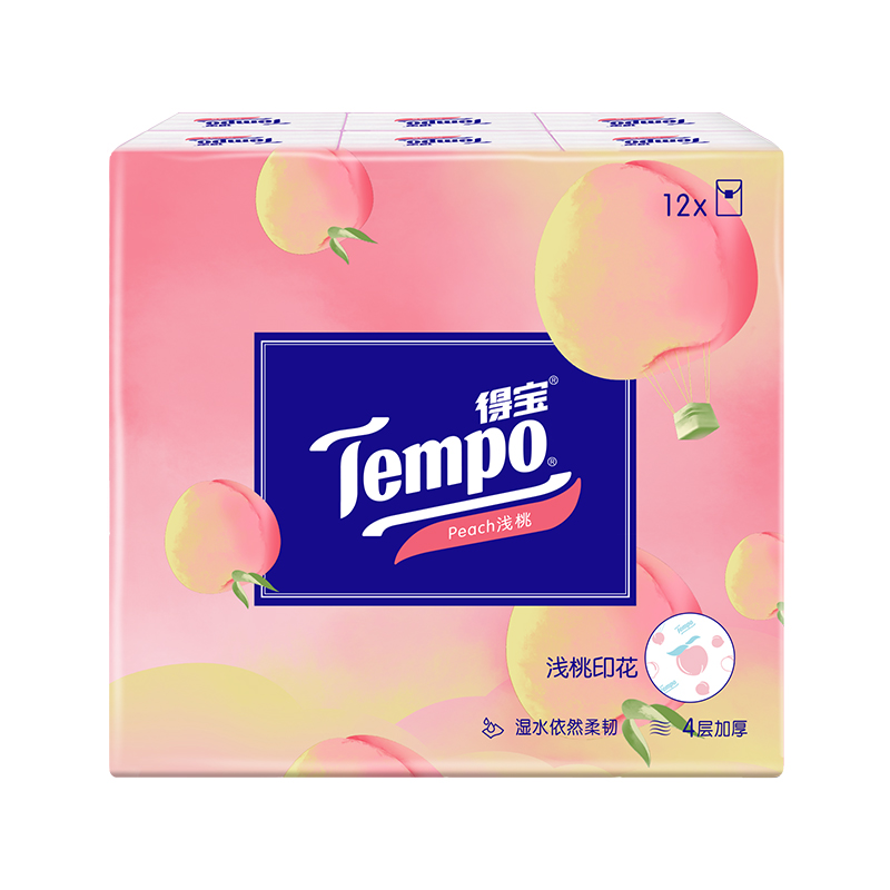 Tempo得宝有香手帕纸甜心桃纸巾4层12包面纸巾便携式小包纸巾