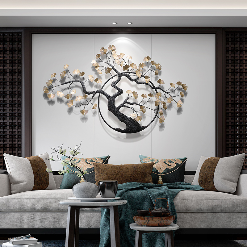 New Chinese style light luxury metal living room bedroom background wall hanging entrance pendant Wall wall hanging wall decoration Wrought iron wall decoration