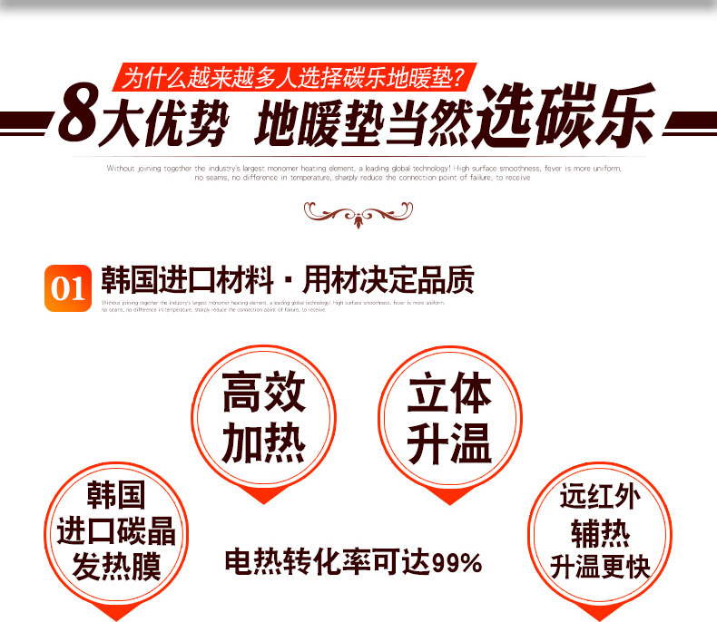 碳乐 韩国碳晶发热膜地暖垫 0辐射不干燥 38*56cm 图4