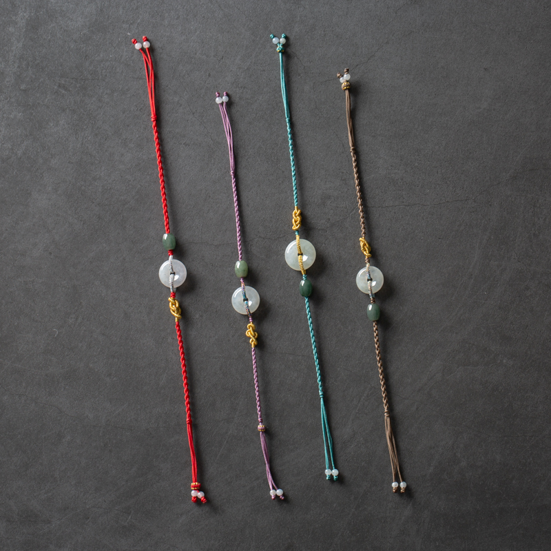Xiaochun Rihe hand-woven rope A goods jade safety buckle oil green jade barrel beads Ruyi hand