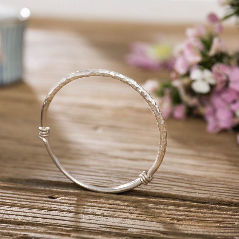 Each time the distinction Chiang Mai hand-hammered sterling silver pull-out live mouth bracelet foot silver 999 female child