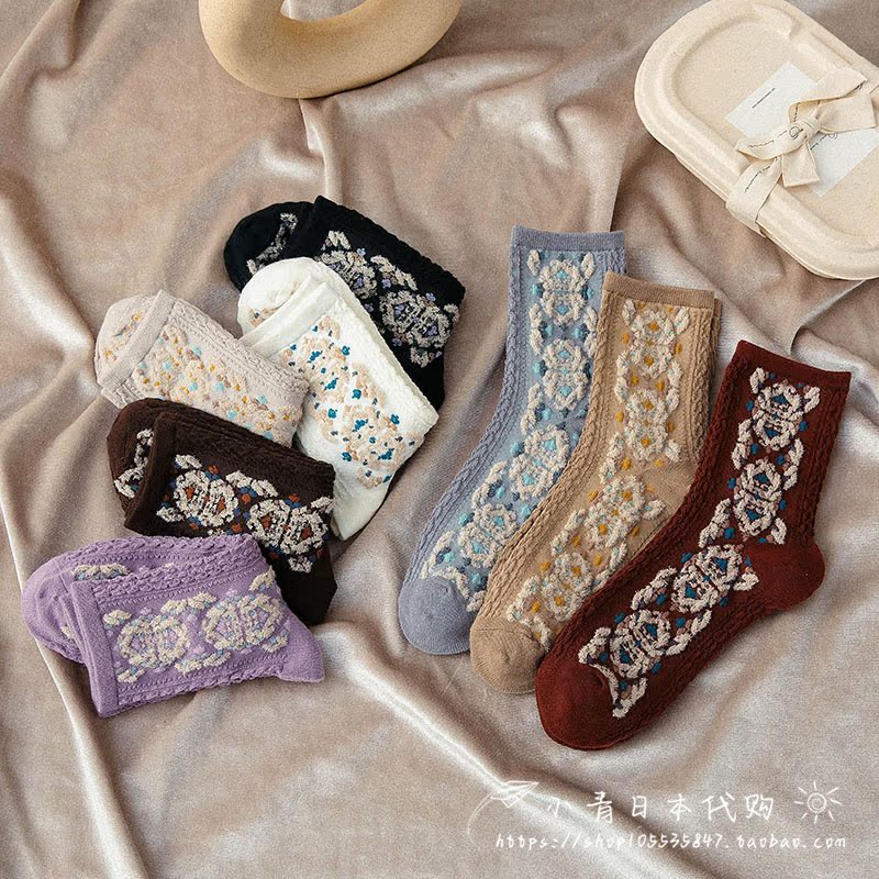 Japanese GP women's mid-tube socks thin cotton Japanese retro ins ethnic style stockings spring and autumn pile socks