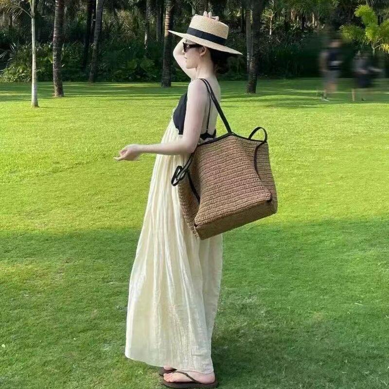 Straw Woven Bag for Women, Large Capacity, 2025 New Summer Tote Bag, Shopping Bag, Seaside Vacation Beach Bag, Woven Bag
