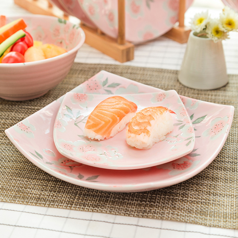 Japan imported full bloom cherry pink series Japanese-style underglaze ceramic rice bowl dinner plate noodle bowl disc plate bowl