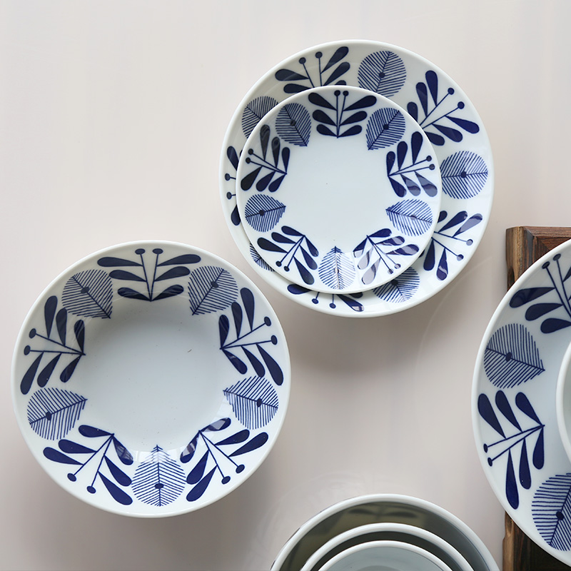 Imported from Japan Blue Maple Forest Series Ceramic Tableware Lightweight Rice Bowl Dinner Plate Underglaze Color Porcelain Noodle Bowl Blue and White Porcelain