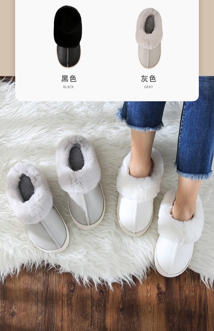 Dép cotton mùa đông nam và nữ túi trong nhà bằng da PU chống thấm đôi nhà dày đế dày chống trượt tháng sang trọng dép đi trong nhà vệ sinh