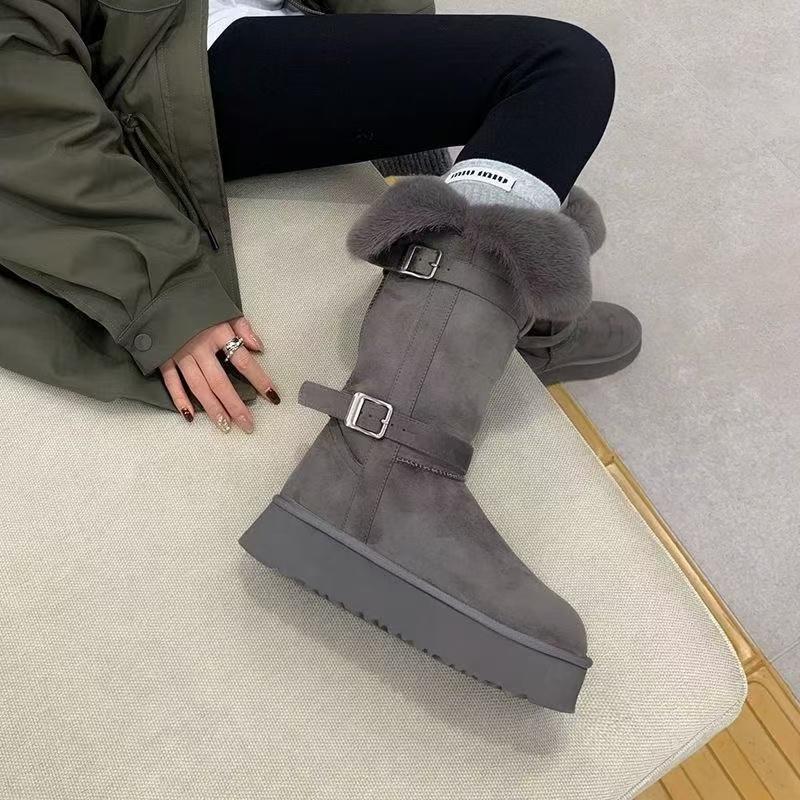 Women's Snow Boots 2026 New Winter Thick-Soled Leather and Fur Integrated Riding Boots Gray High-Top Fleece-Lined Thickened Cotton Shoes Women's Snow Boots 2026 New Winter Thick-Soled Leather and Fur Integrated Riding Boots Gray High-Top Fleece-Lined Thickened Cotton Shoes