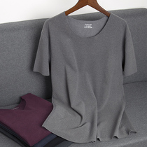 No trace plus velvet short sleeve T-shirt men thick slim size grinding hair heating thermal underwear top base shirt autumn and winter