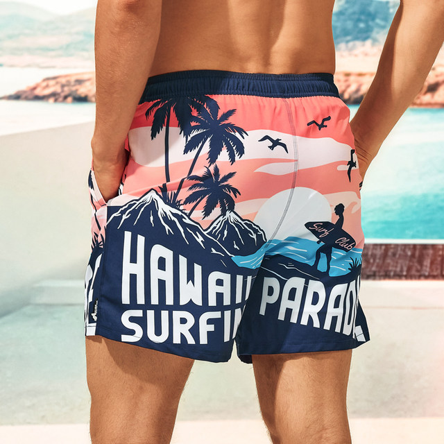 Gai Lang 2023 New Resort Beach Pants ຜູ້ຊາຍໄວແຫ້ງສັ້ນວ່າງ Quarter Shorts Fashionable Printed Swimming Pants