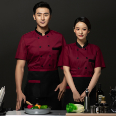 Спецодежда 厨师服短袖夏季透气孔网布工作服薄款后厨服装西餐厅厨房厨师衣服