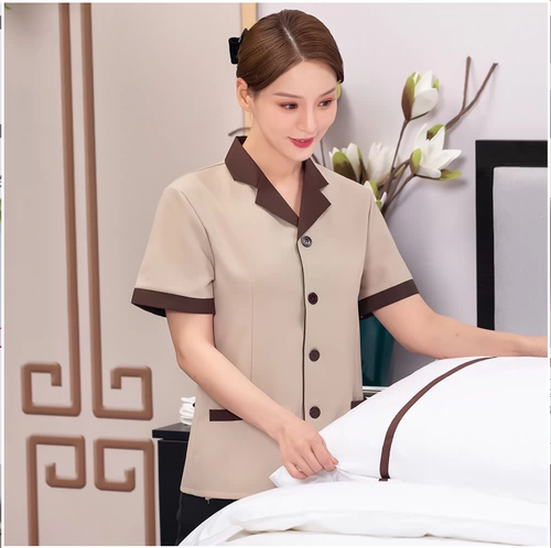 Уборка гостиниц Короткий -Летние гостиницы Общественная собственность торговая торговля уборка тетушка одежда Женская пользовательская логотип