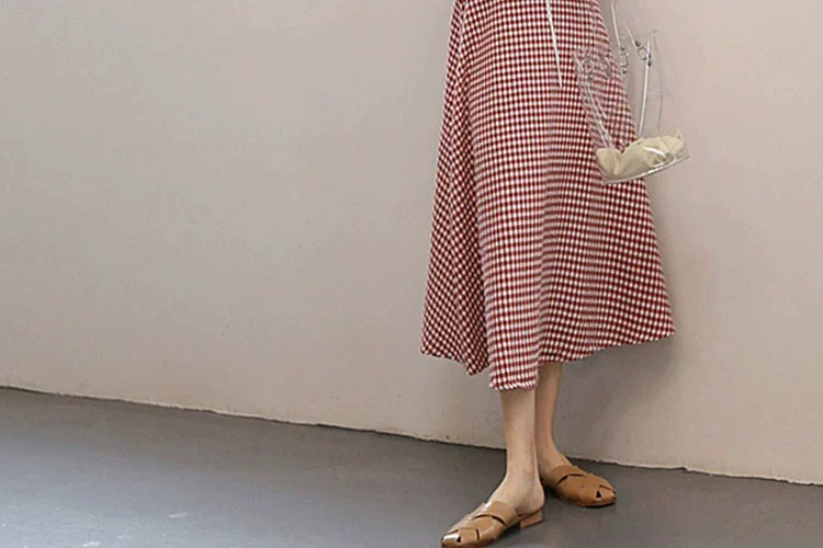 Đầu thu 2019 mới khôn ngoan váy khói hoa chuông Pháp kẻ sọc nhỏ cộng với áo hai dây cardigan - Sản phẩm HOT