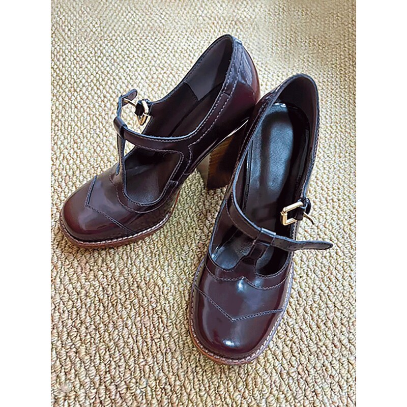 Old Liu Makes Shoes Quietly, Vintage Distressed Leather Shoes for Women, Round Toe, T-Strap, Chunky High Heels, Genuine Leather Mary Janes Old Liu Makes Shoes Quietly, Vintage Distressed Leather Shoes for Women, Round Toe, T-Strap, Chunky High Heels, Genuine Leather Mary Janes