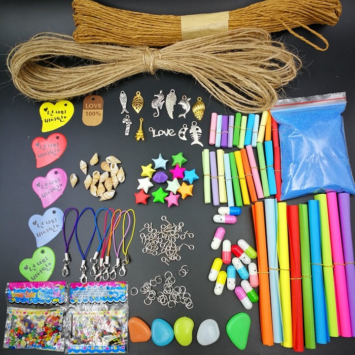 Fresh and small grocery glass bottle hanging Hemp Rope Stars Pill Letter Paper Color Sand Soybean Small Sea Snail