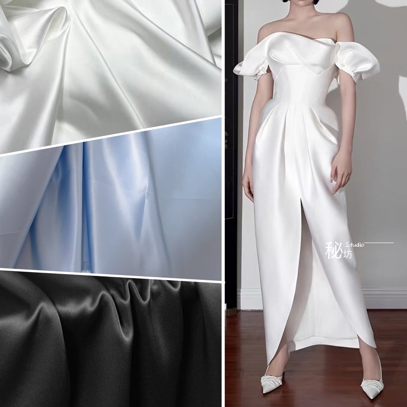 Hepburn-Style High-End Thick Matte Wedding Dress Satin, Thick Twill Silk, Designer Fabric for Wedding Dresses and Gowns