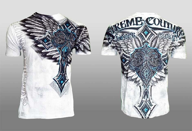 American Imported Men Punk Rock Wind Pure Cotton T-shirt UFC Gowl Skull Cross Stamping Machine Short Sleeves