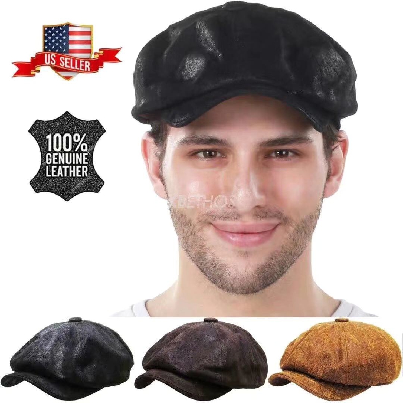 American imported fashion hipster men and women leather retro octagonal newsboy hat Harley motorcycle rider casual painter hat