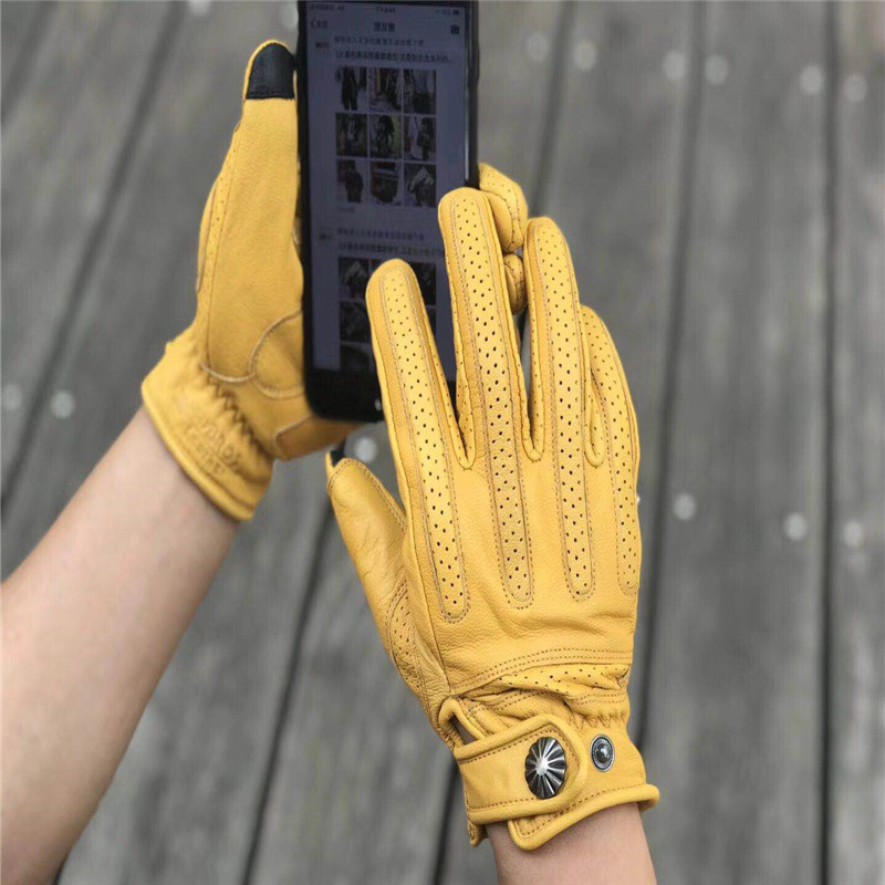 Spot Harley Indian take iron locomotive rider male and female sheepskin perforated breathable touch screen retro riding gloves