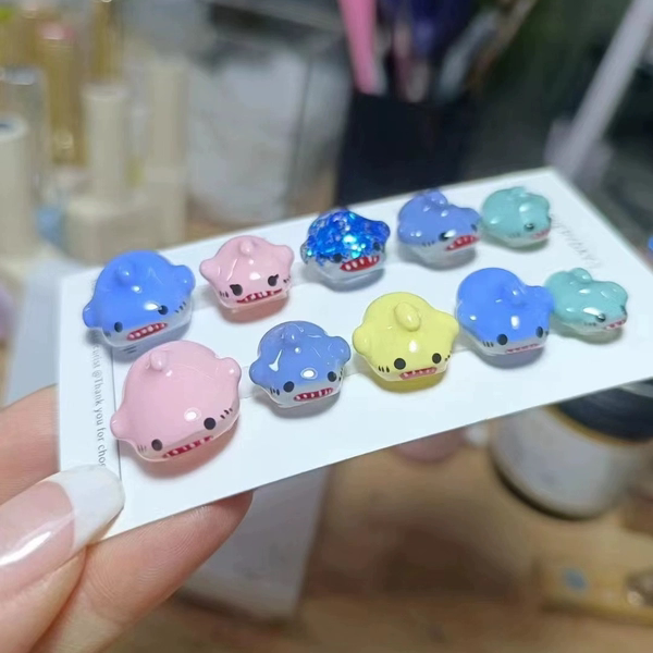 Little Shark Handmade 3D Wearable Nails Cute Cartoon Manicure 2025 Summer Removable Nail Stickers