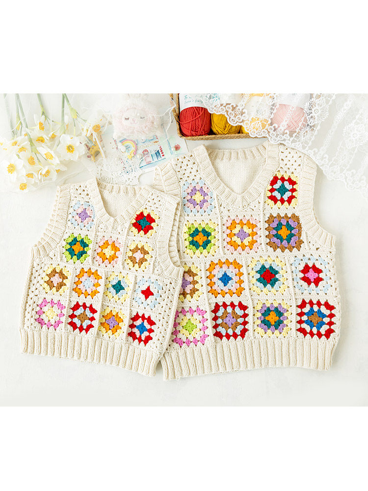 New mommy's handmade grandmother's checkered parent-child vest handmade diy crochet cotton knitting yarn ball material package