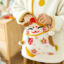 New Mommy Hands Make A Fortune Cat Oral Gold Bag Handmade Gift Diy Weave Crochet Hook Wool Wire Group Material Bags.