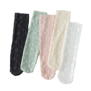 浪莎蕾丝袜子女中筒袜白色公主jk春夏季薄款ins潮网纱花边堆堆袜