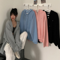 Autumn 2021 New Korean version of ins retro harbor wind loose casual hooded cardigan sweater coat womens coat tide