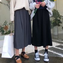 Spring and autumn Korean version of the Hong Kong taste retro chic loose and wild black medium-long simple skirt female student skirt tide