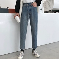 Mùa thu đông phiên bản Hàn Quốc của quần lọt khe eo cao bf hoang dã không đều chín điểm quần denim thẳng quần nữ sinh viên thủy triều shop thời trang nữ