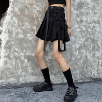 Summer Korean version ins super fire Harajuku wind high waist thin black frock a-line skirt Pleated skirt womens fashion cool