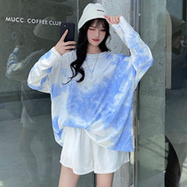 2021 New early spring Korean version of net red ins Super fire loose thin design sense tie dyed long sleeve T-shirt womens coat tide