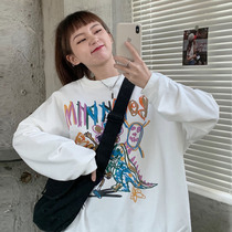 Autumn Korean version of lazy wind bf loose Joker round neck pullover graffiti printing long sleeve sweater womens coat ins tide