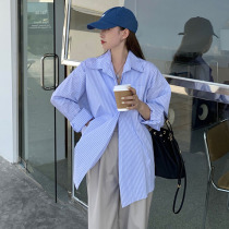 Autumn clothing 2021 New Korean version design sense jacket Hong Kong style retro loose stripe long sleeve shirt shirt coat women