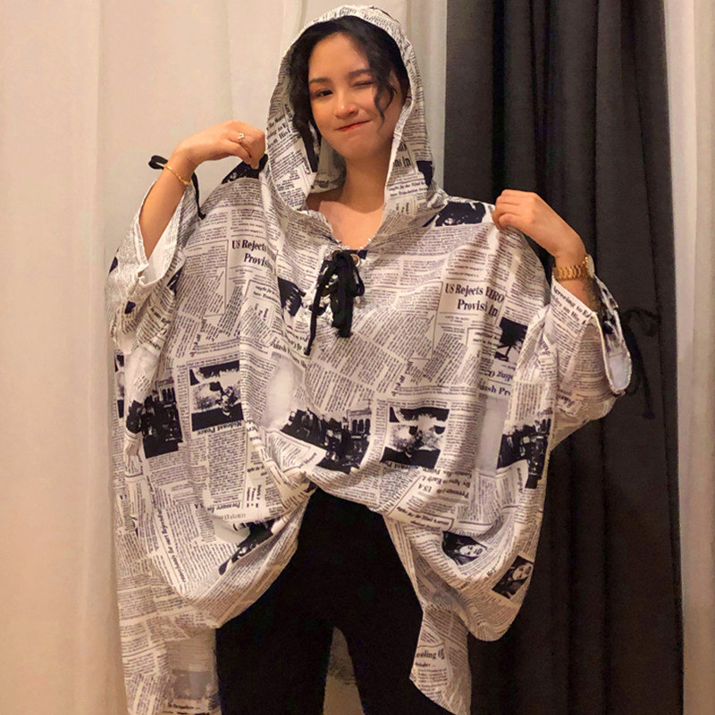 Spring and autumn 2022 new Korean version Lazy Original Juku Bf Loose 100 Lapped Thin graffiti Lianhood Sports shirt schoolgirl tide