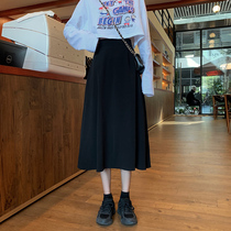 Black half body dress female spring autumn high waist cover with slim cover belly A character long skirt mid length umbrella skirt in the middle of a long skirt