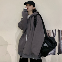 Autumn Korean version of lazy wind bf loose Joker hooded zipper cardigan long sleeve foreign sweatshirt womens coat ins tide
