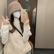 Plush cashmere lamb wool short sleeves sweaters ladies spring clothes small outwear + white t-shirt long sleeves hitch undershirt