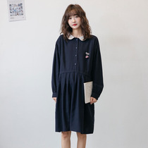 Pregnant woman Spring dress Han version Loose Leaf with Peach Head Cuff Skirt Overknee Pure Cotton Pregnant Woman With Dress Damp