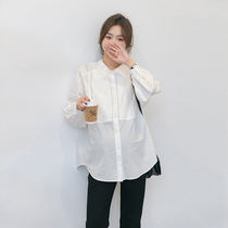Pregnant Woman Shirt Spring Autumn style jacket 2022 new temperament round collar Career white shirt 100 plexable laces