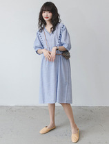 Pregnancy Woman Dress Summer Dress Foreign Air Out Fashion style Striped Summer Dress Summer Tide Hot Moms Fresh Cotton Linen Dress