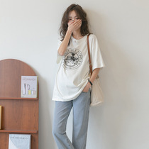 Pregnancy Woman Dress Summer Clothing Online Red fashion Cartoon Printed Pure Cotton Short Sleeve T-shirt With Long Summer Cover Blouses