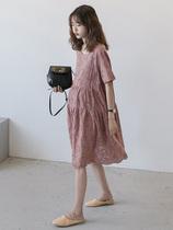 Hollowed-out embroidery ~ 2022 summer loaded with loose large code cotton linen pregnant woman with dress short sleeve loose tide mommy summer dress